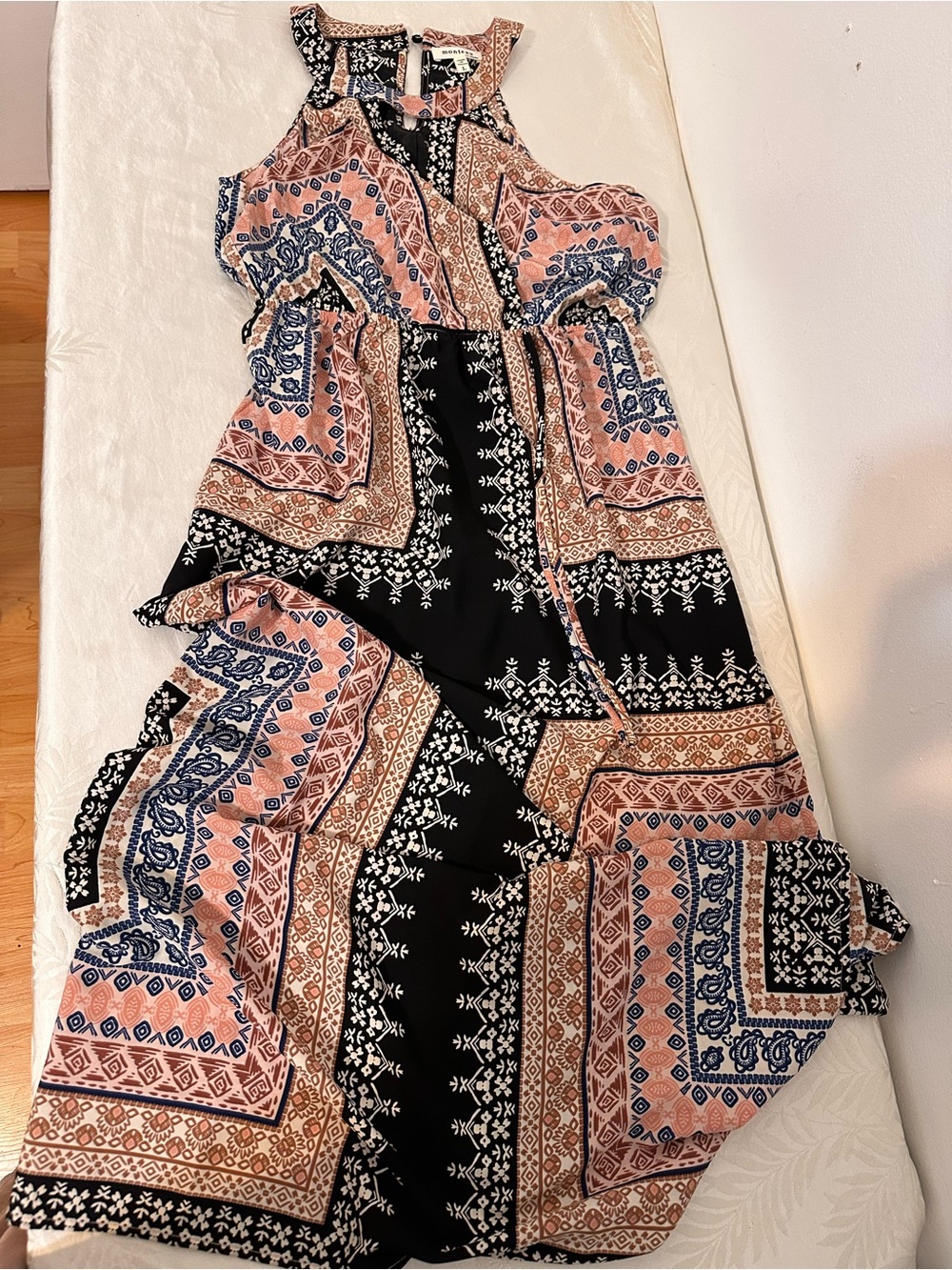 Monteau Black, Pink & Blue Printed Halter Maxi Dress